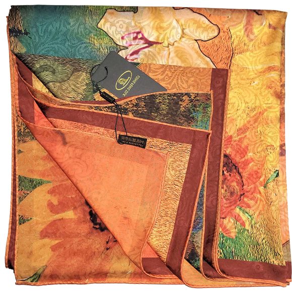 NWT Double Sided Silk Scarf 53"x53" Large Square Shawl Wrap SJJL 3244 - Picture 2 of 9